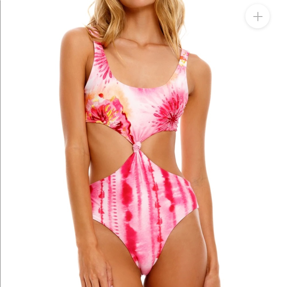 Agua Bendita Embellished Kasie Oazze Cut-Out Swimsuit- Fuchsia